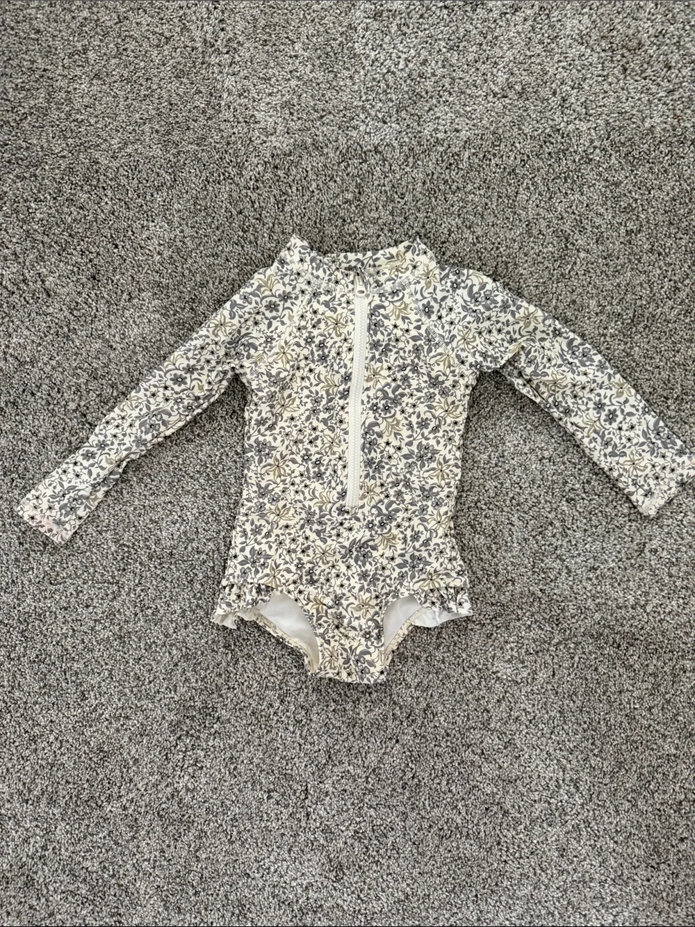 Rylee + Cru Cream and Navy Floral Long-Sleeve One-Piece Swim